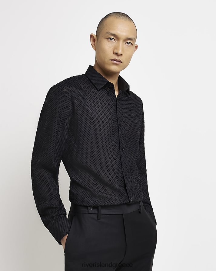 River Island ενδύματα μαύρος άνδρες πουκάμισο με κανονική εφαρμογή B6N8X5614