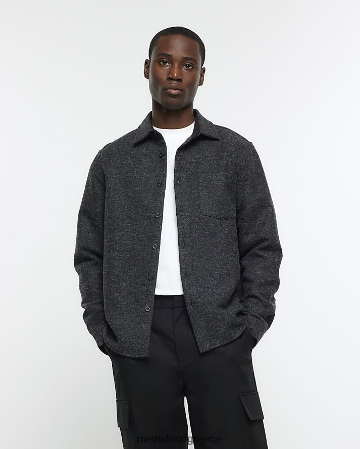 River Island ενδύματα γκρί άνδρες πουκάμισο μαλλί με κανονική εφαρμογή B6N8X5629
