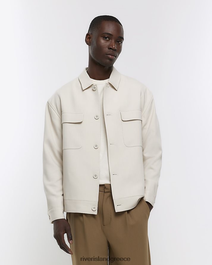 River Island ενδύματα εκρού άνδρες έξυπνο μπλουζάκι με κανονική εφαρμογή B6N8X5734