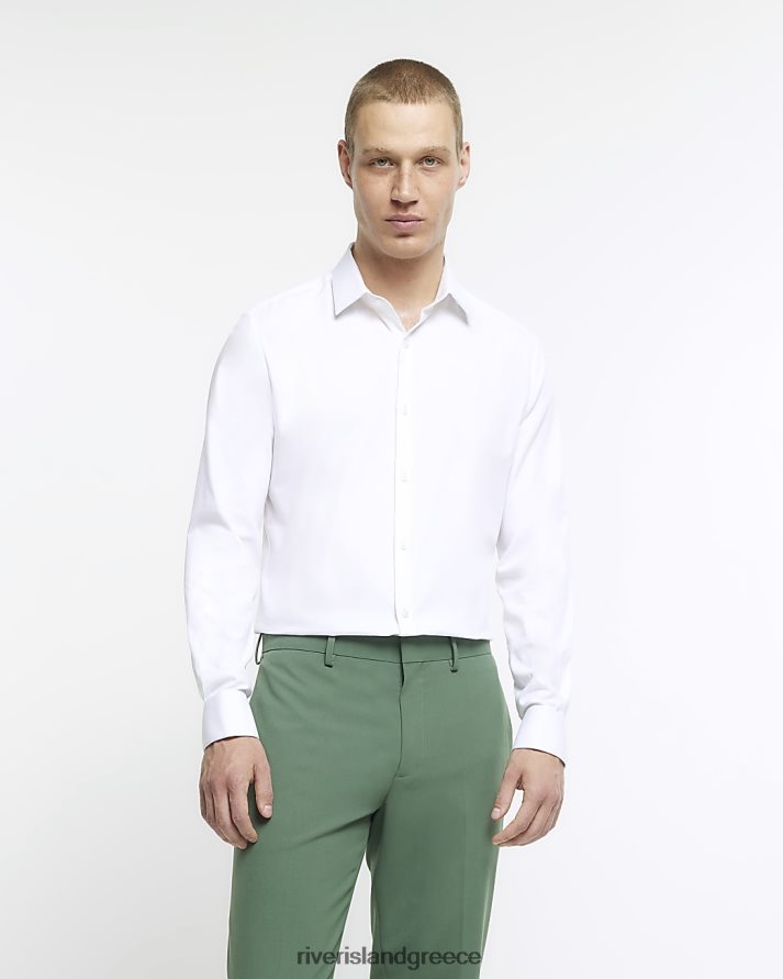 River Island ενδύματα άσπρο άνδρες έξυπνο πουκάμισο με διπλή μανσέτα σε λεπτή εφαρμογή B6N8X5777