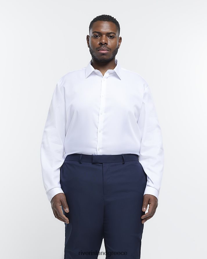 River Island ενδύματα άσπρο άνδρες μεγάλο & ψηλό μακρυμάνικο πουκάμισο με λεπτή εφαρμογή B6N8X5975