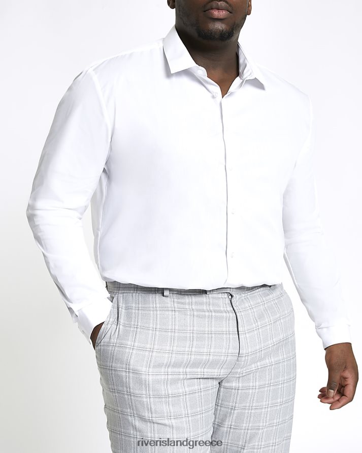 River Island ενδύματα άσπρο άνδρες μεγάλο & ψηλό μακρυμάνικο πουκάμισο με λεπτή εφαρμογή B6N8X5983