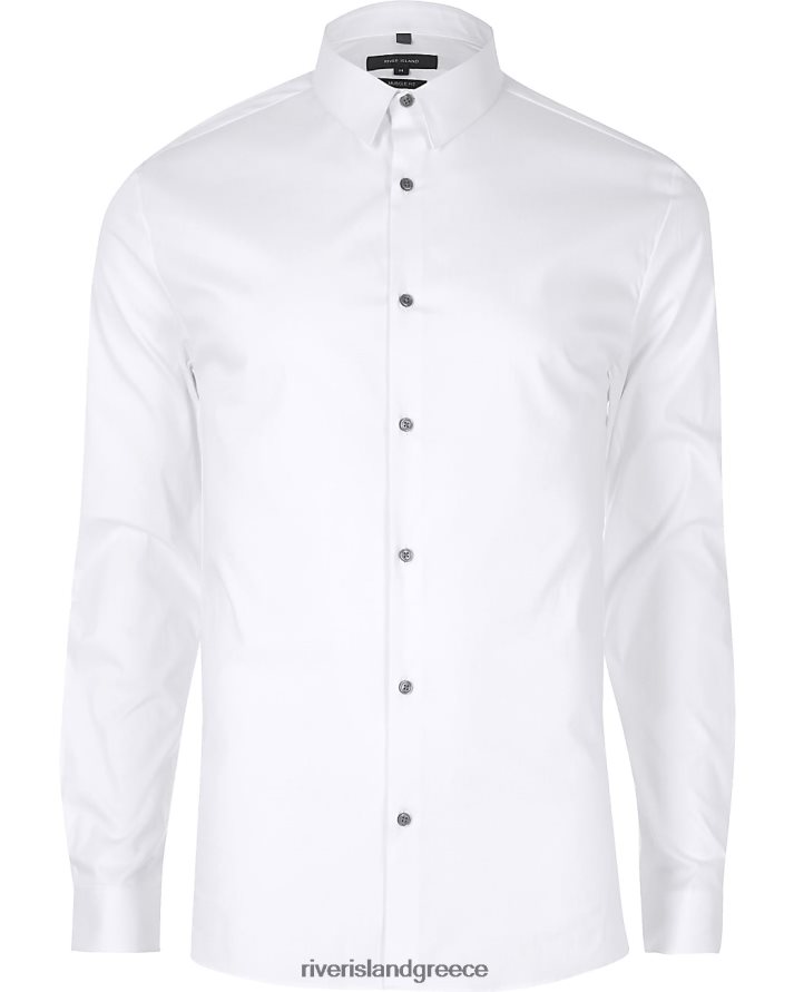 River Island ενδύματα άσπρο άνδρες μεγάλο & ψηλό μακρυμάνικο πουκάμισο με λεπτή εφαρμογή B6N8X5990
