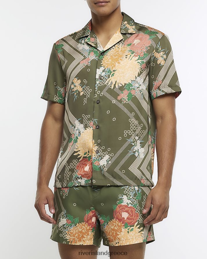 River Island ενδύματα χακί άνδρες Πουκάμισο Revere με κανονική εφαρμογή B6N8X2817