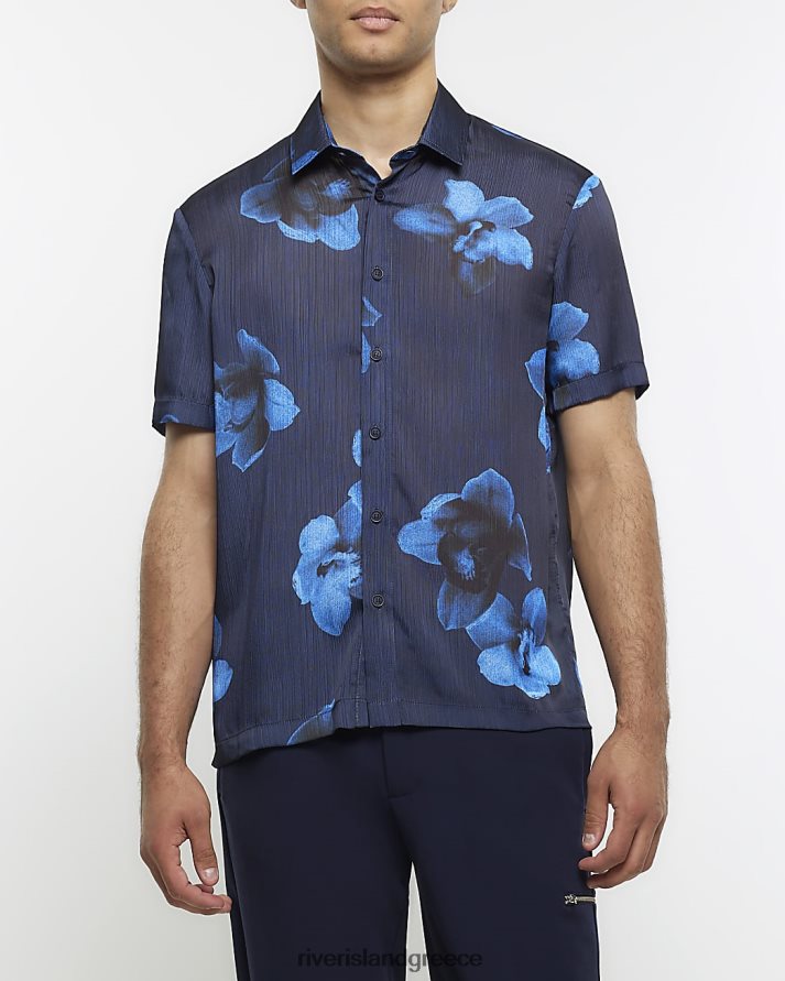 River Island ενδύματα ΠΟΛΕΜΙΚΟ ΝΑΥΤΙΚΟ άνδρες floral πουκάμισο σε κανονική εφαρμογή B6N8X2761
