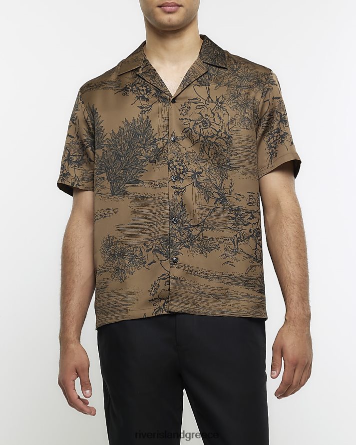 River Island ενδύματα πράσινος άνδρες floral πουκάμισο σε κανονική εφαρμογή B6N8X5398