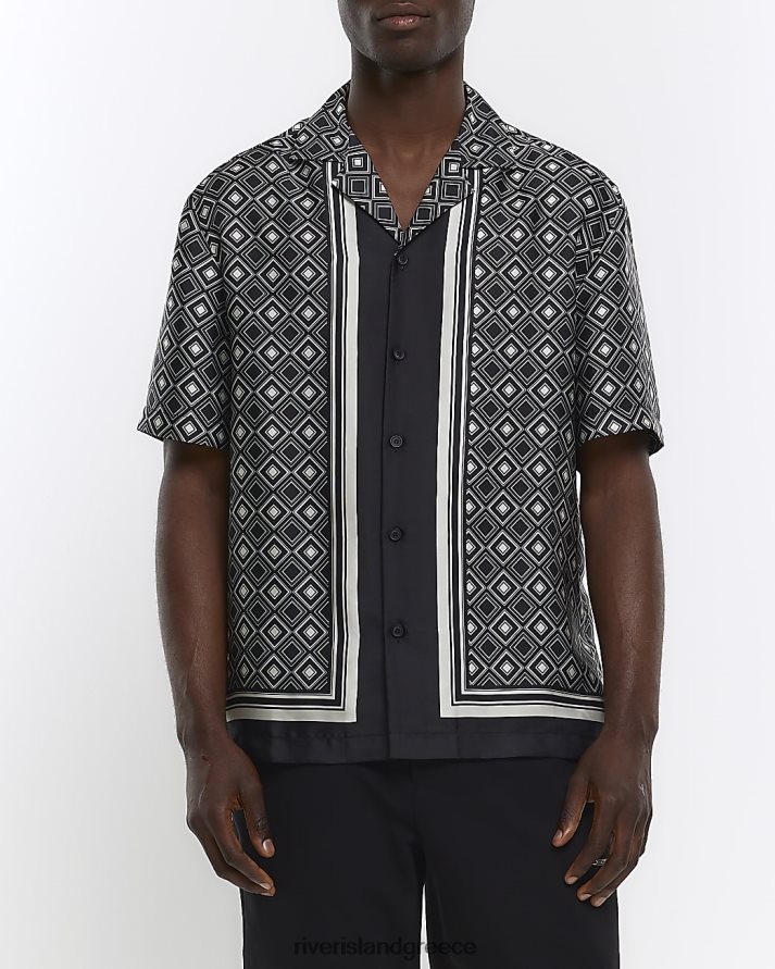 River Island ενδύματα μαύρος άνδρες κανονική εφαρμογή geo print revere shir B6N8X2815
