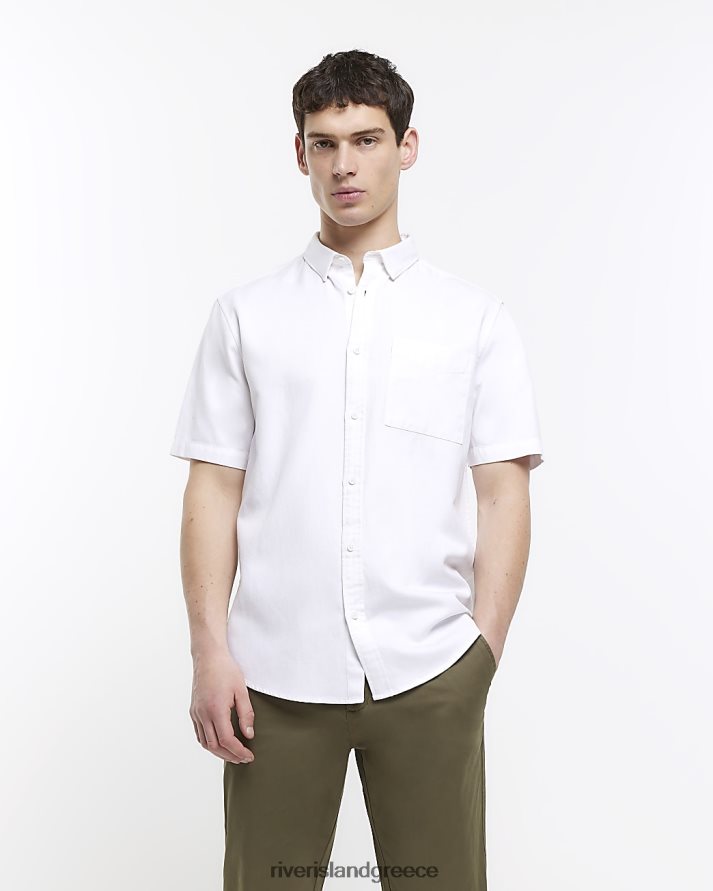 River Island ενδύματα άσπρο άνδρες κανονική εφαρμογή κοντομάνικο πουκάμισο lyocell B6N8X2834
