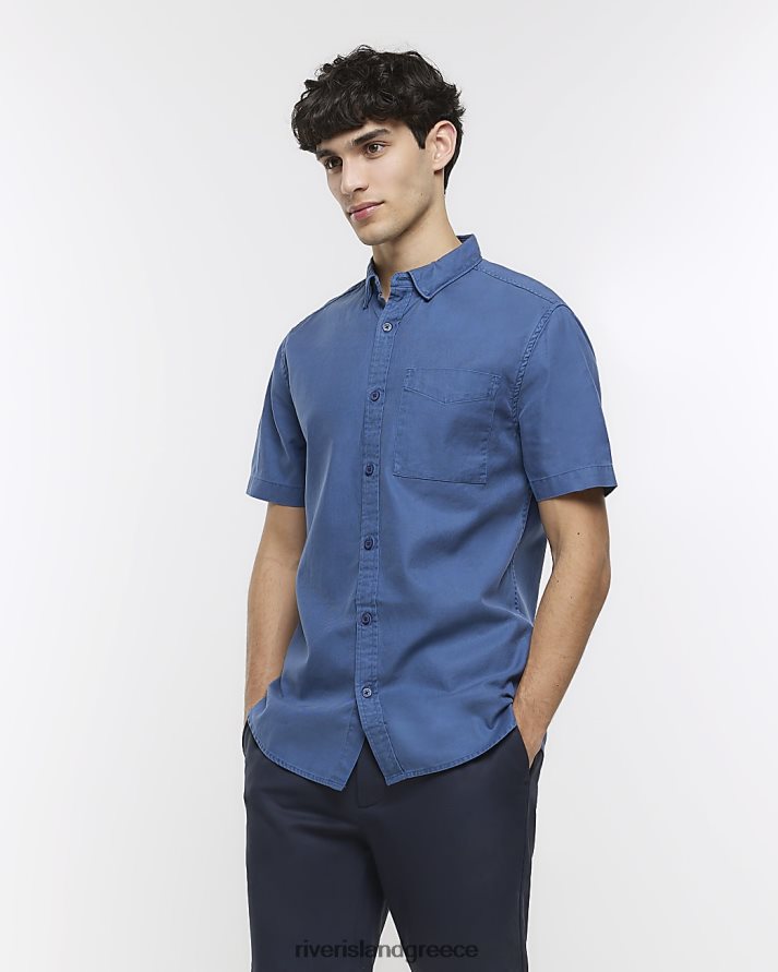 River Island ενδύματα ΠΟΛΕΜΙΚΟ ΝΑΥΤΙΚΟ άνδρες κανονική εφαρμογή κοντομάνικο πουκάμισο lyocell B6N8X2836
