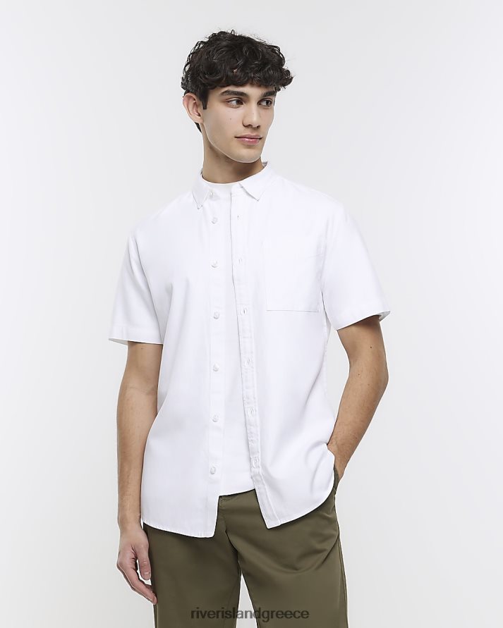 River Island ενδύματα άσπρο άνδρες κανονική εφαρμογή κοντομάνικο πουκάμισο lyocell B6N8X2837