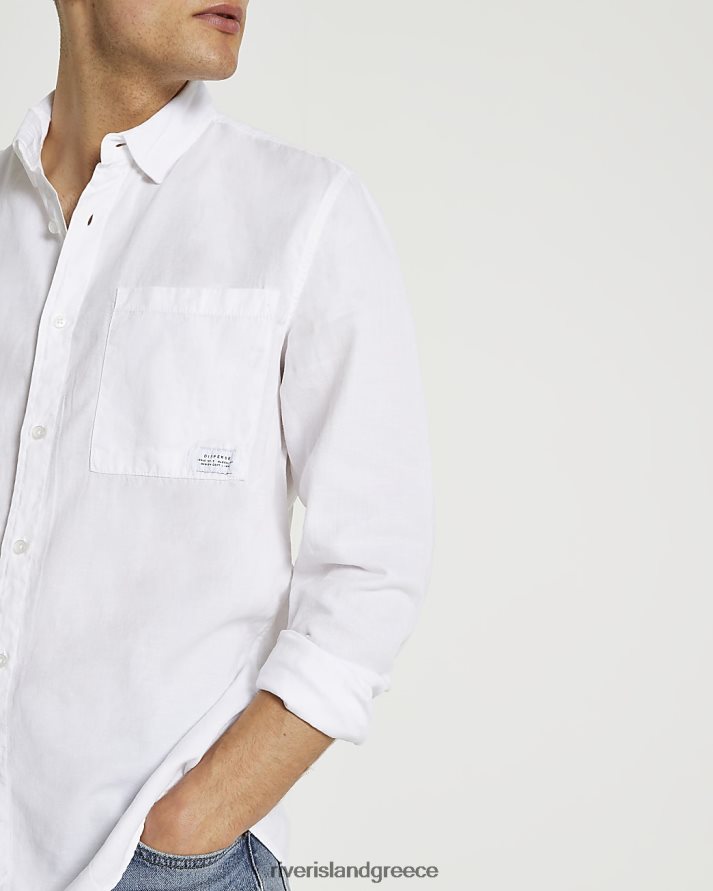 River Island ενδύματα άσπρο άνδρες μακρυμάνικο πουκάμισο lyocell σε λεπτή εφαρμογή B6N8X5964