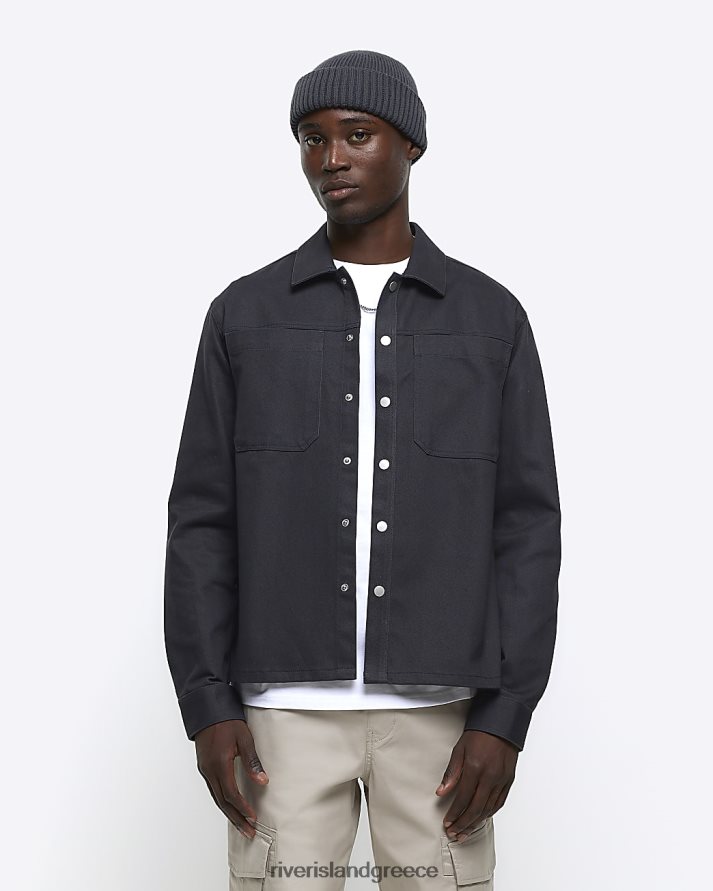 River Island ενδύματα γκρί άνδρες μπλουζάκι με κανονική εφαρμογή popper μπροστά B6N8X2409