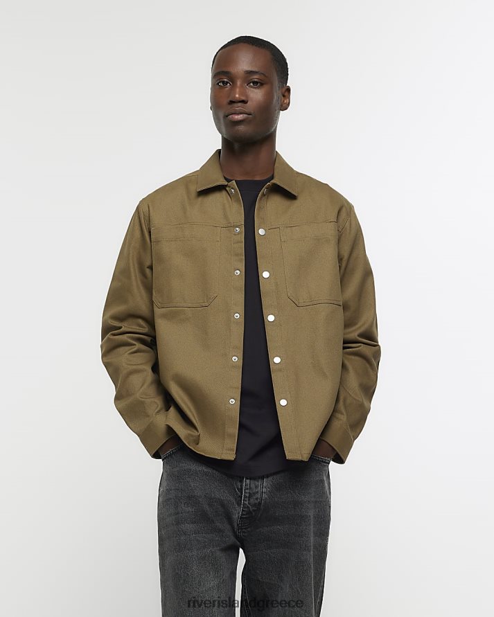 River Island ενδύματα χακί άνδρες μπλουζάκι με κανονική εφαρμογή popper μπροστά B6N8X2411