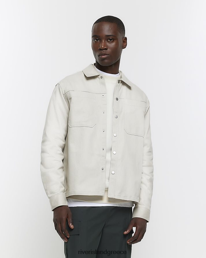 River Island ενδύματα πέτρα άνδρες μπλουζάκι με κανονική εφαρμογή popper μπροστά B6N8X2412