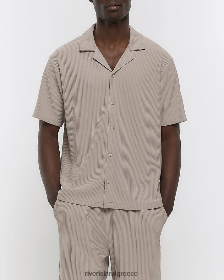 River Island ενδύματα ανοιχτό γκρι άνδρες κανονική εφαρμογή revere plisse πουκάμισο B6N8X2434