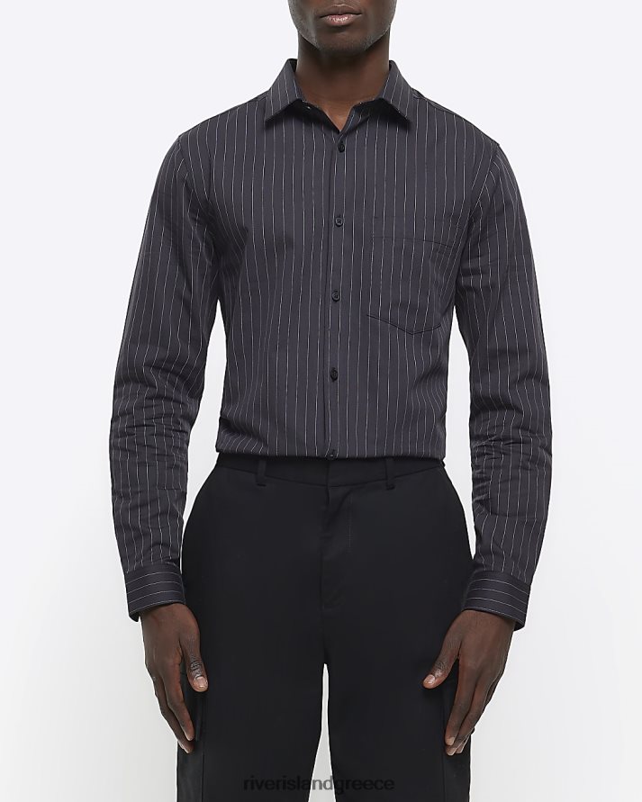 River Island ενδύματα ΠΟΛΕΜΙΚΟ ΝΑΥΤΙΚΟ άνδρες slim fit ριγέ έξυπνο πουκάμισο B6N8X5449