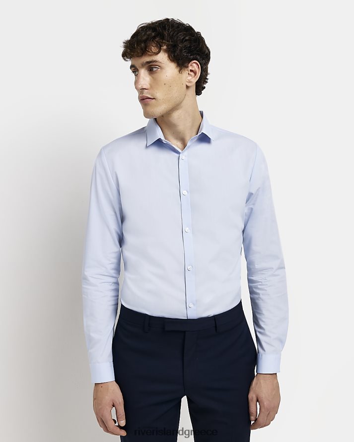 River Island ενδύματα γαλάζιο άνδρες slim fit smart πουκάμισο B6N8X2546