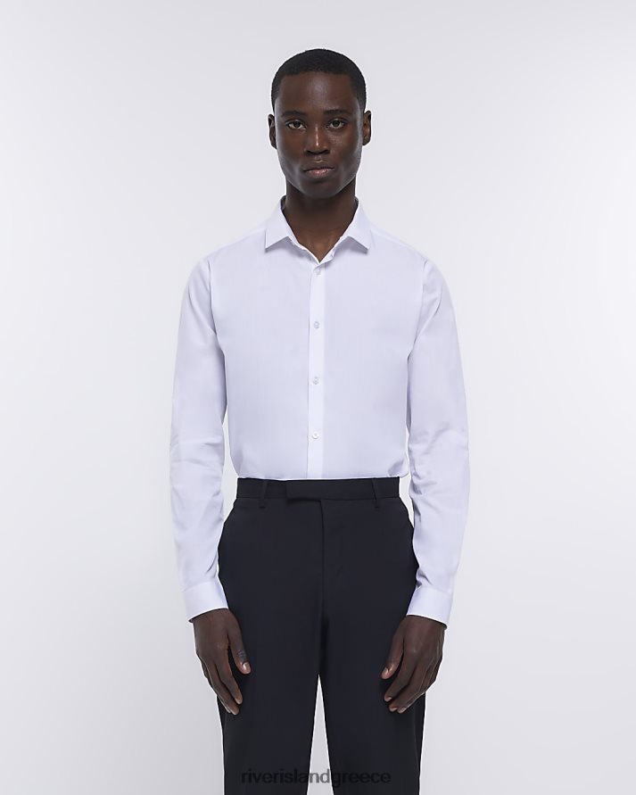 River Island ενδύματα άσπρο άνδρες slim fit μακρυμάνικο smart πουκάμισο B6N8X2550