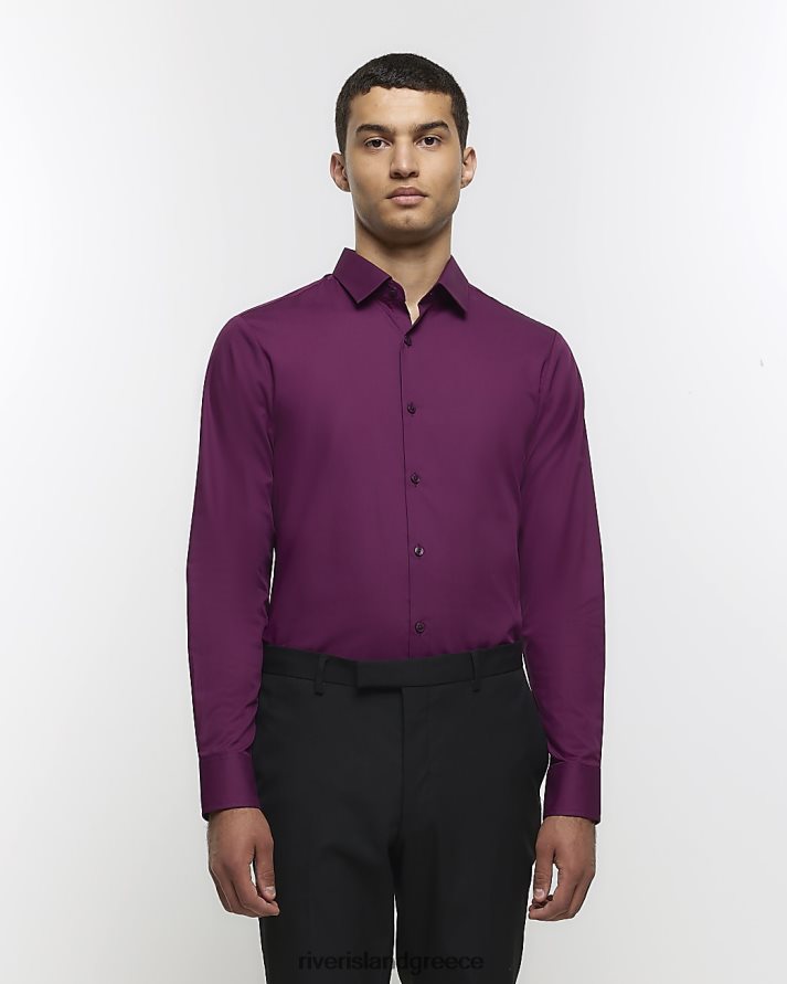 River Island ενδύματα σκούρο μοβ άνδρες slim fit smart πουκάμισο B6N8X2702