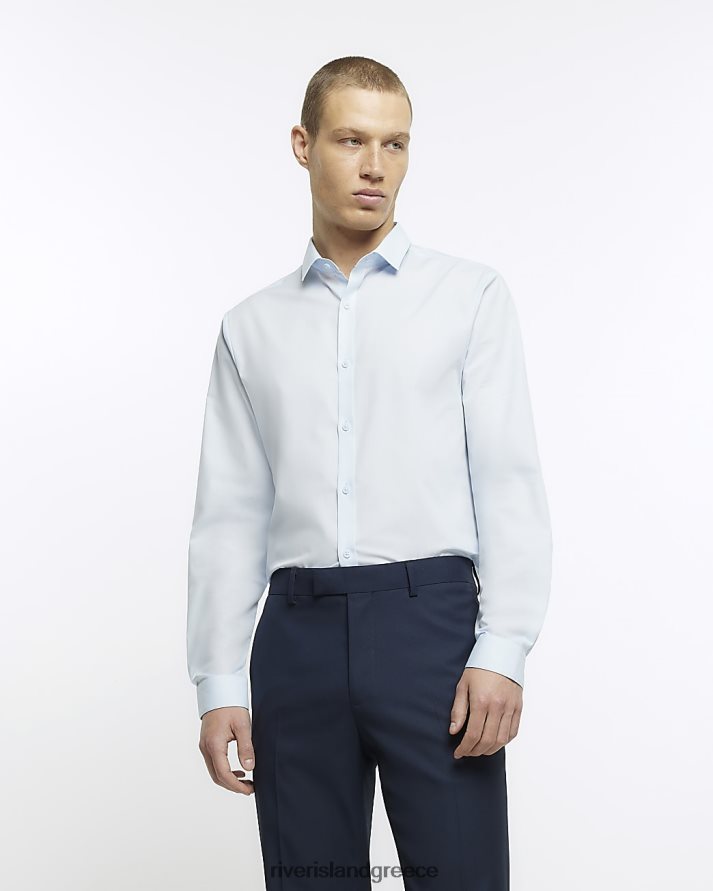 River Island ενδύματα γαλάζιο άνδρες slim fit smart πουκάμισο B6N8X2704