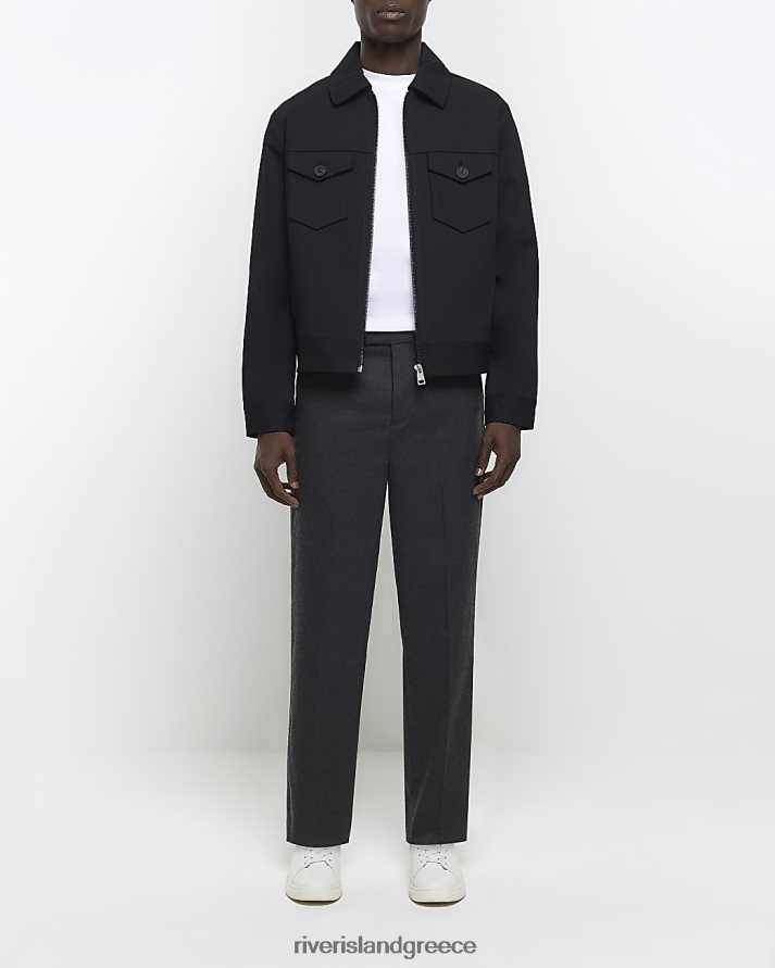 River Island ενδύματα γκρί άνδρες φανελένιο έξυπνο παντελόνι με κωνική εφαρμογή B6N8X2431