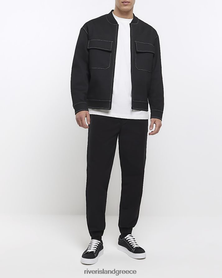 River Island ενδύματα μαύρος άνδρες κανονική εφαρμογή έλξη σε παντελόνι με μανσέτες B6N8X2729