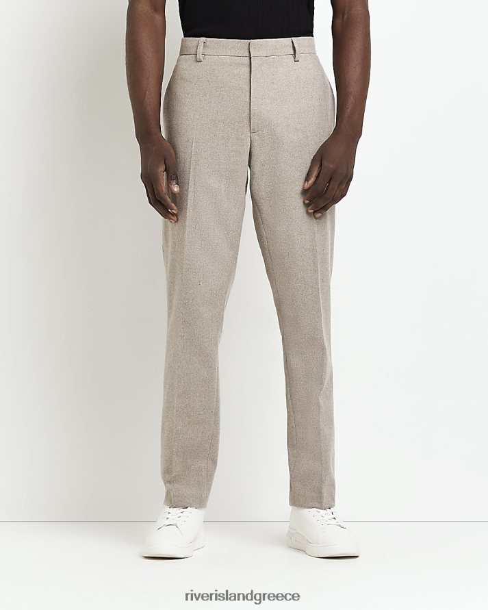 River Island ενδύματα μπεζ άνδρες φανελένιο παντελόνι σε λεπτή εφαρμογή B6N8X3012