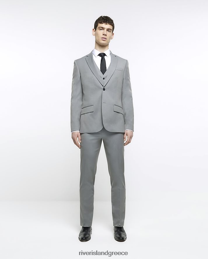 River Island ενδύματα γκρί άνδρες παντελόνι κοστούμι ψαροκόκαλο με στενή εφαρμογή B6N8X3076