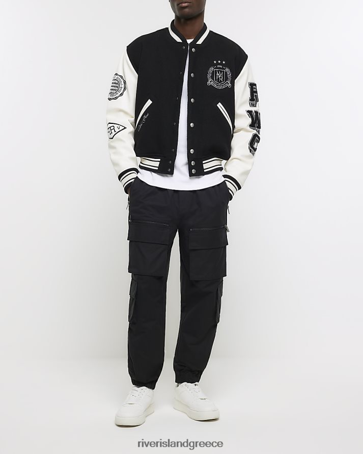 River Island ενδύματα μαύρος άνδρες λεπτή εφαρμογή cargo παντελόνι με πολλές τσέπες B6N8X2422