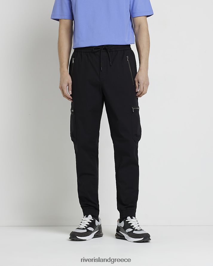 River Island ενδύματα μαύρος άνδρες παντελόνι cargo με τσέπη με φερμουάρ B6N8X3088