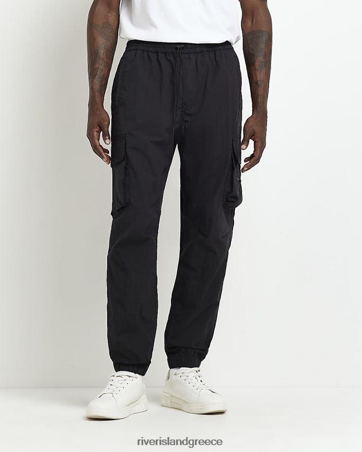 River Island ενδύματα μαύρος άνδρες κανονική εφαρμογή cargo παντελόνι B6N8X5887