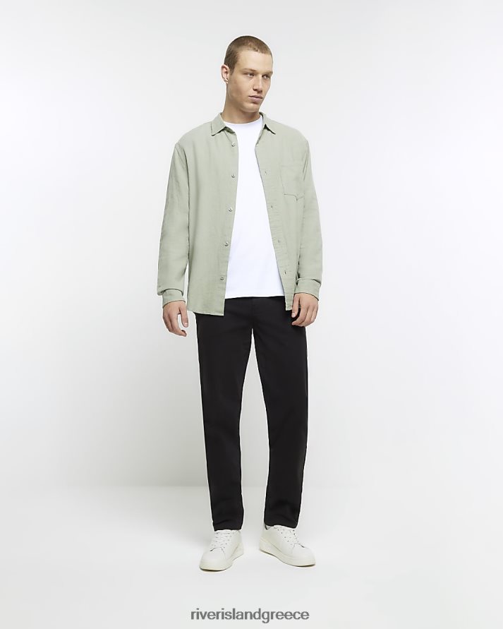 River Island ενδύματα μαύρος άνδρες παντελόνι chino με λεπτή υφή B6N8X2947