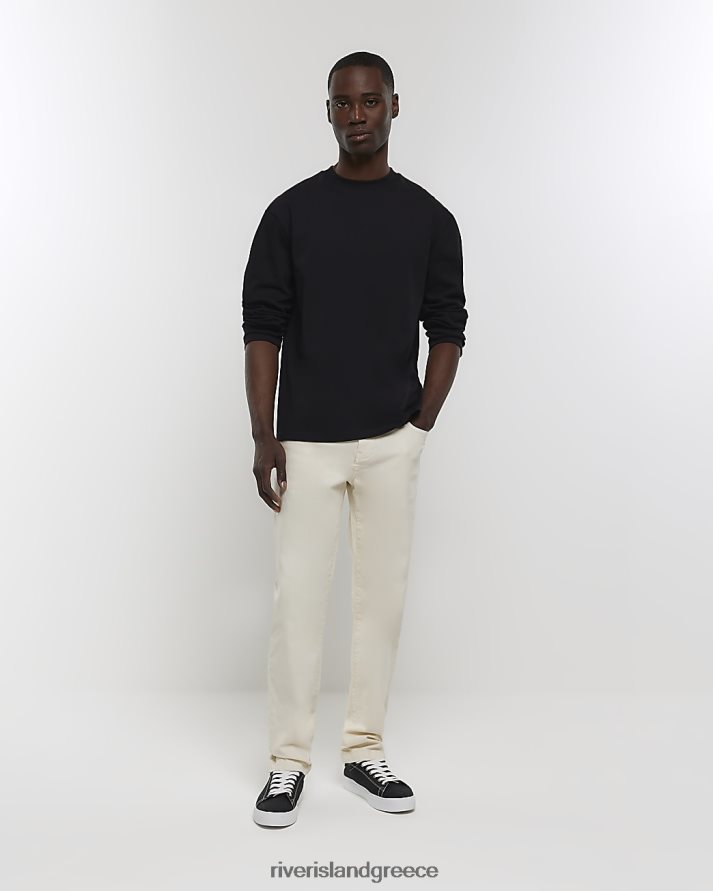 River Island ενδύματα εκρού άνδρες παντελόνι chino με λεπτή υφή B6N8X2948