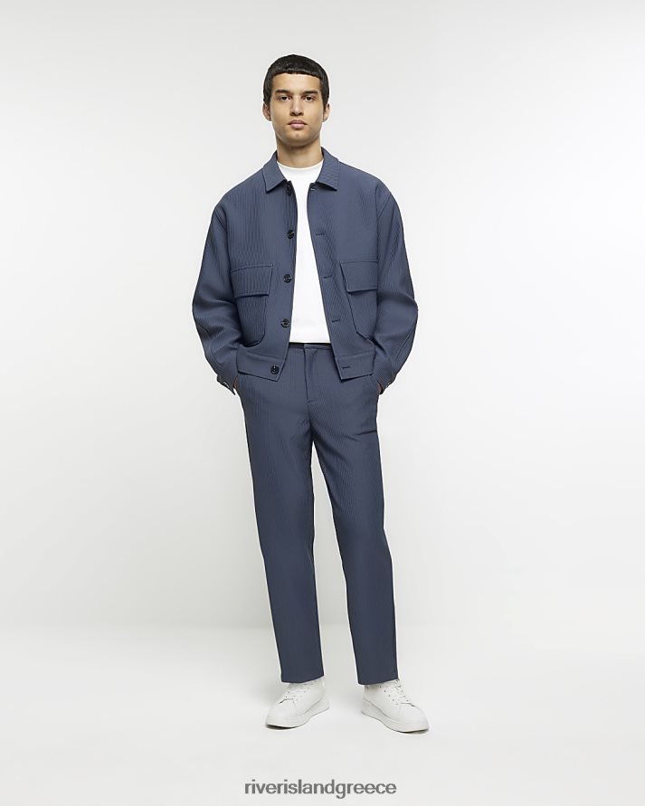 River Island ενδύματα μπλε άνδρες έξυπνο παντελόνι plisse με κωνική εφαρμογή B6N8X2373