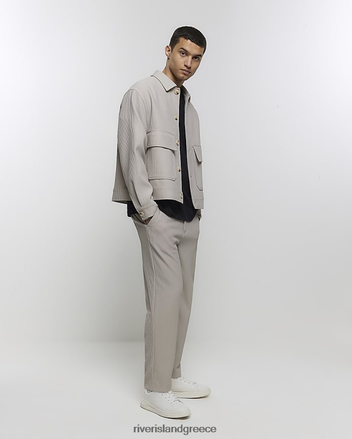 River Island ενδύματα εκρού άνδρες έξυπνο παντελόνι plisse με κωνική εφαρμογή B6N8X2374
