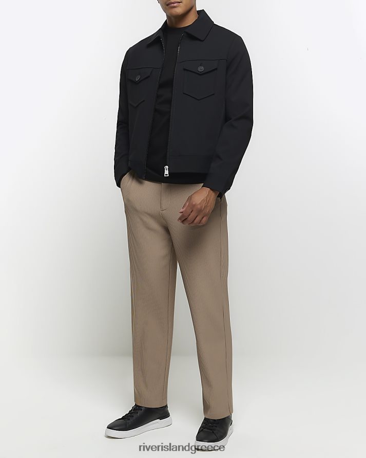 River Island ενδύματα πέτρα άνδρες παντελόνι plisse με κωνική εφαρμογή B6N8X2377