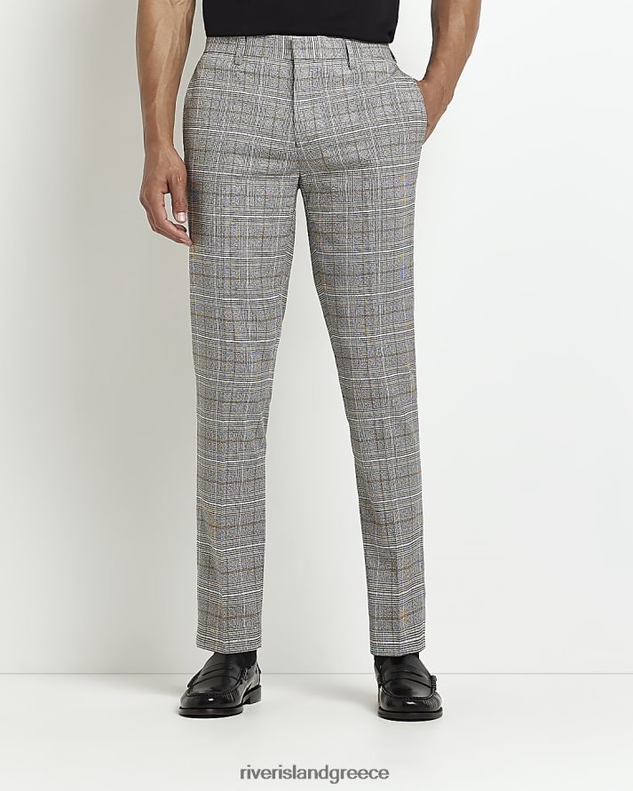River Island ενδύματα γκρί άνδρες slim fit check παντελόνι B6N8X3098