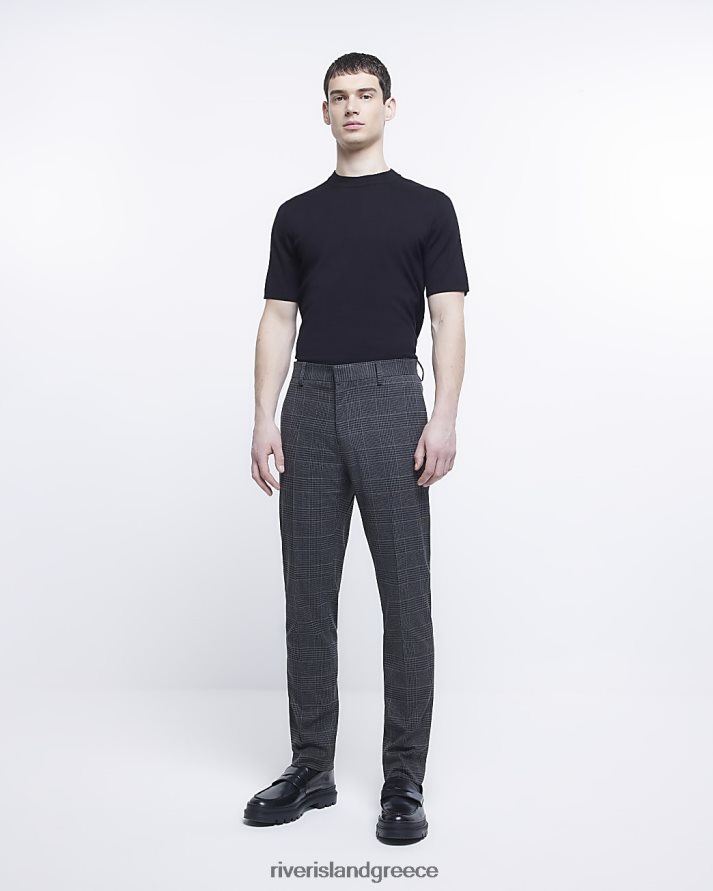River Island ενδύματα γκρί άνδρες slim fit check παντελόνι B6N8X3099