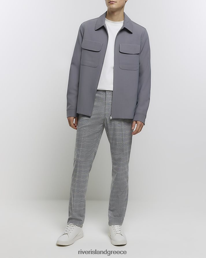 River Island ενδύματα γκρί άνδρες slim fit check παντελόνι B6N8X5455