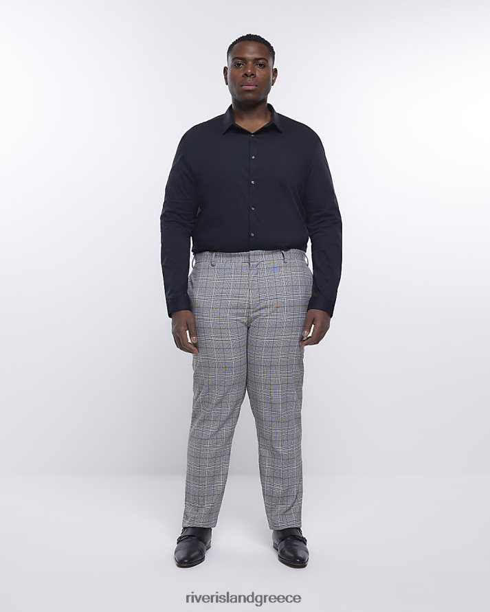 River Island ενδύματα γκρί άνδρες μεγάλο & ψηλό slim fit check παντελόνι B6N8X5968