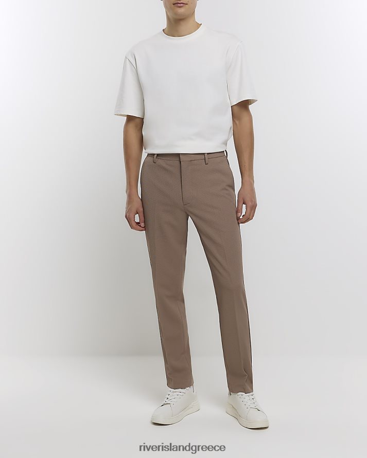 River Island ενδύματα μπεζ άνδρες slim fit waffle smart παντελόνι B6N8X2918
