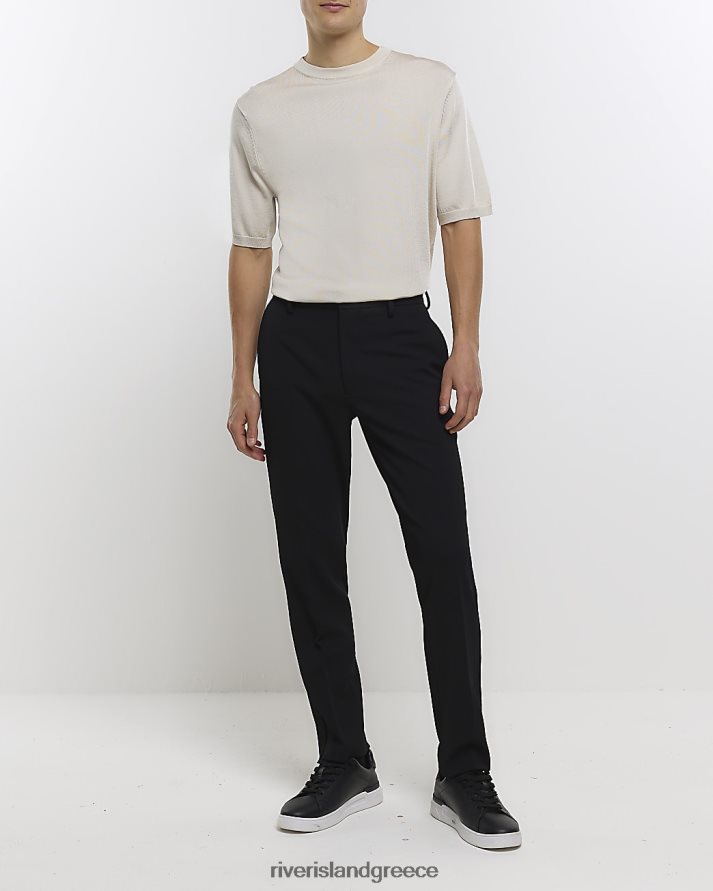 River Island ενδύματα μαύρος άνδρες slim fit waffle smart παντελόνι B6N8X2919