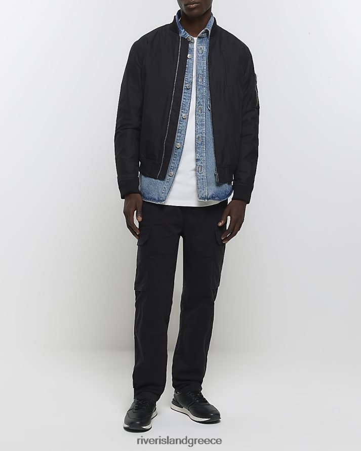 River Island ενδύματα μαύρος άνδρες κανονική εφαρμογή utility cargo παντελόνι B6N8X2399