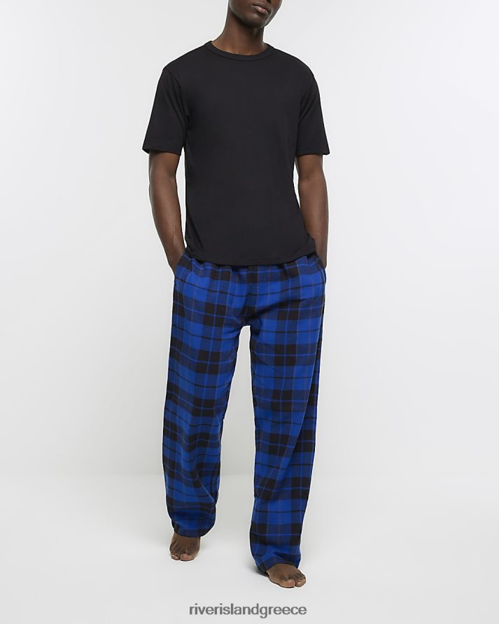 River Island ενδύματα μπλε άνδρες check παντελόνι και μπλουζάκι lounge B6N8X2689