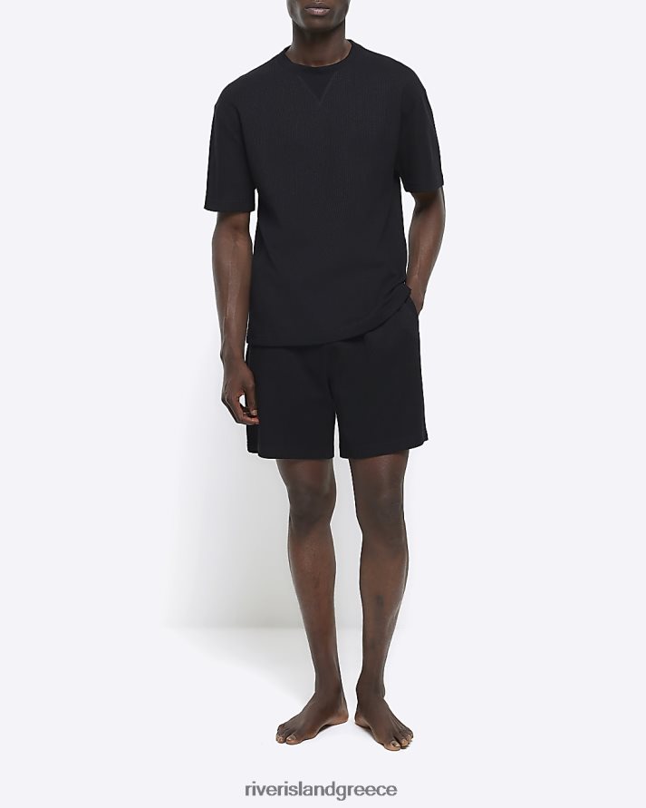 River Island ενδύματα μαύρος άνδρες κανονική εφαρμογή βάφλα lounge σορτς B6N8X5468
