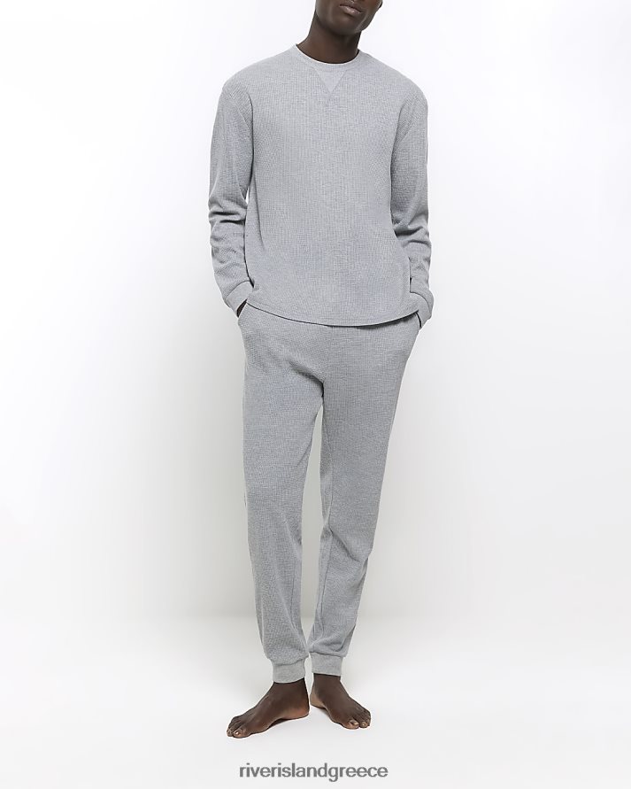 River Island ενδύματα γκρί άνδρες κανονική εφαρμογή βάφλες lounge joggers B6N8X2553