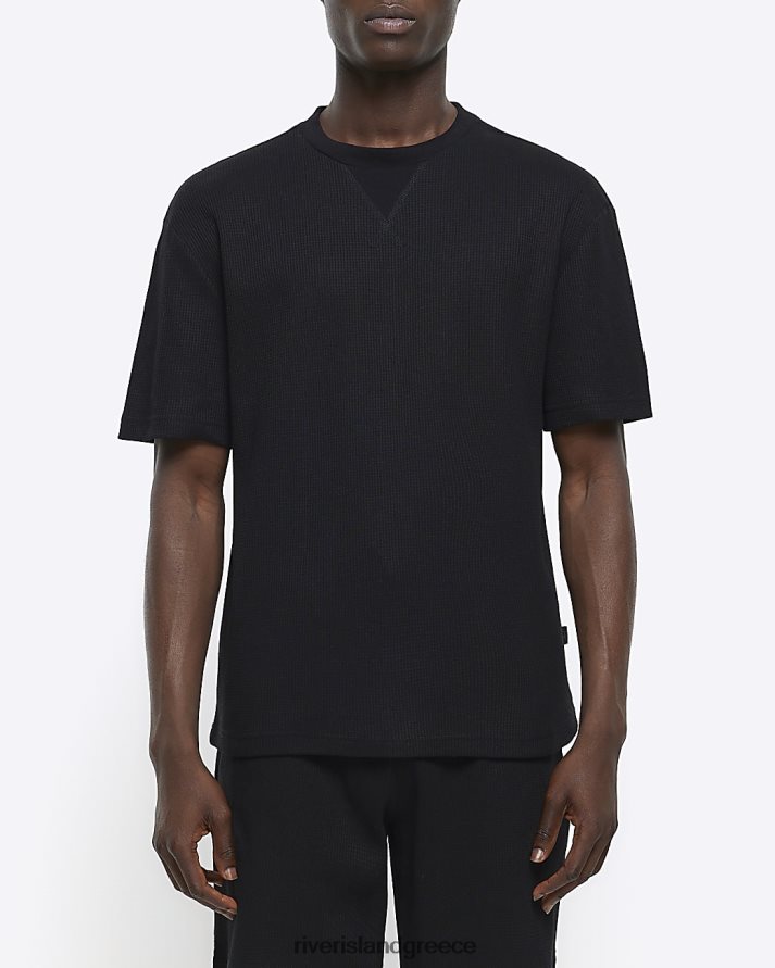 River Island ενδύματα μαύρος άνδρες κανονική εφαρμογή waffle lounge t-shirt B6N8X5465