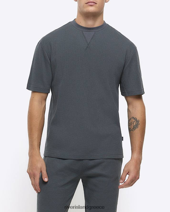 River Island ενδύματα μπλε άνδρες κανονική εφαρμογή waffle lounge t-shirt B6N8X5466