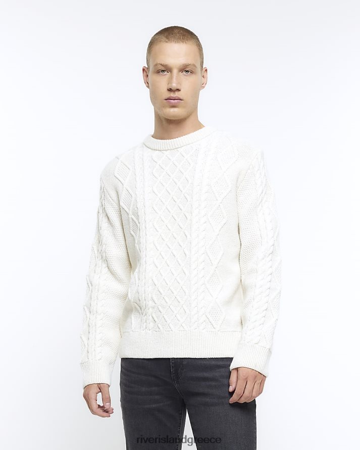 River Island ενδύματα εκρού άνδρες λεπτή εφαρμογή με πλεκτό άλμα B6N8X2389