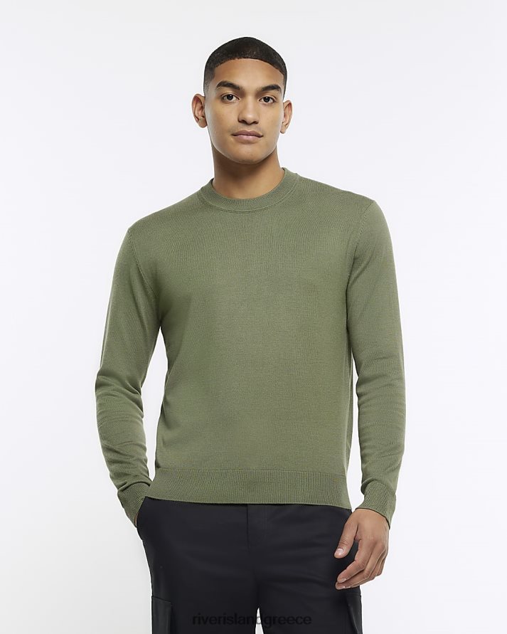 River Island ενδύματα πράσινος άνδρες βραχυκυκλωτήρα πληρώματος λεπτής εφαρμογής B6N8X2592